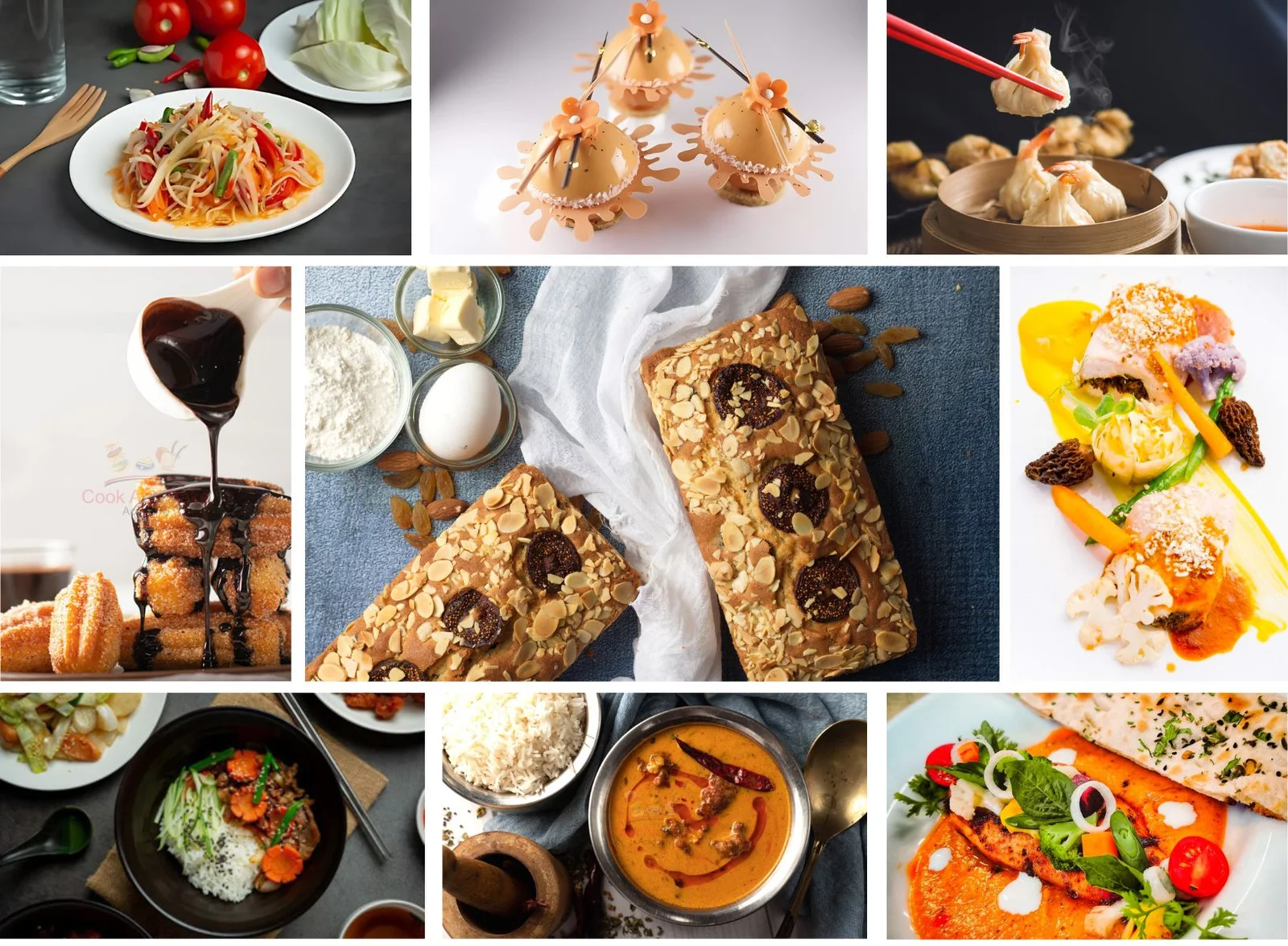 High-quality food photography showcasing dishes prepared by students at Cook and Bake Academy, Delhi